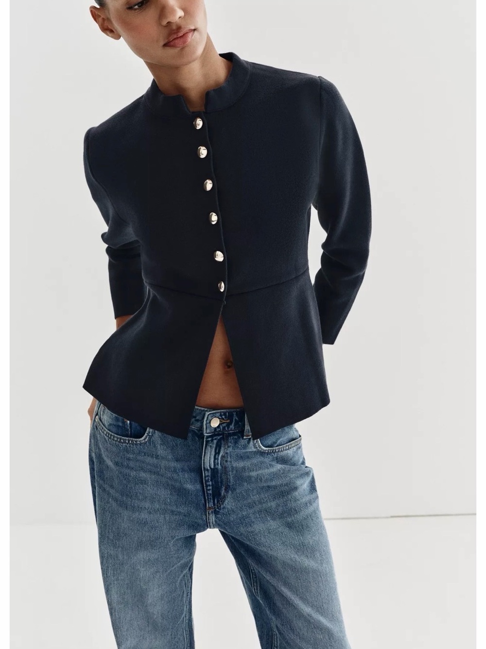 Zara Gold Button Peplum Cardigan